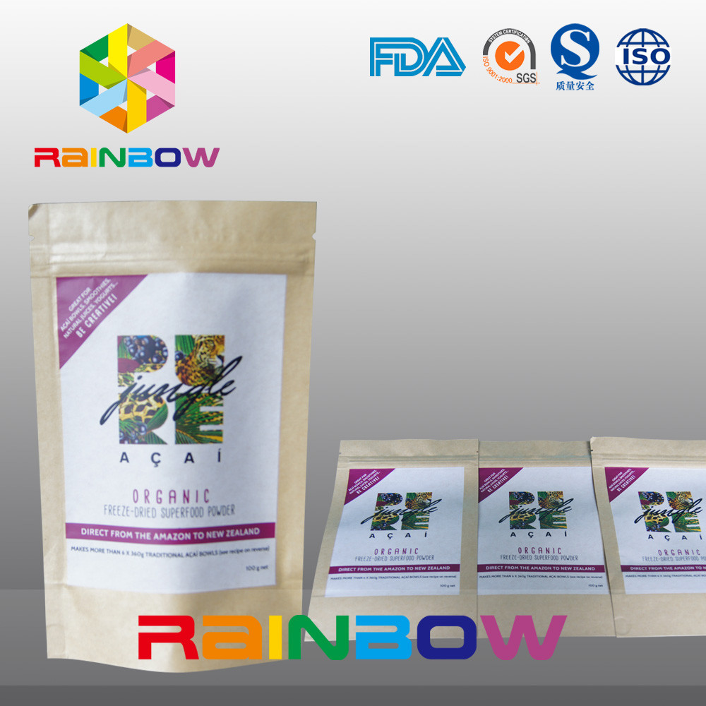 Logo printed Chia دانه Krafter کاغذ کیسه Ziplock / مهره بسته بندی مواد غذایی اسنک
