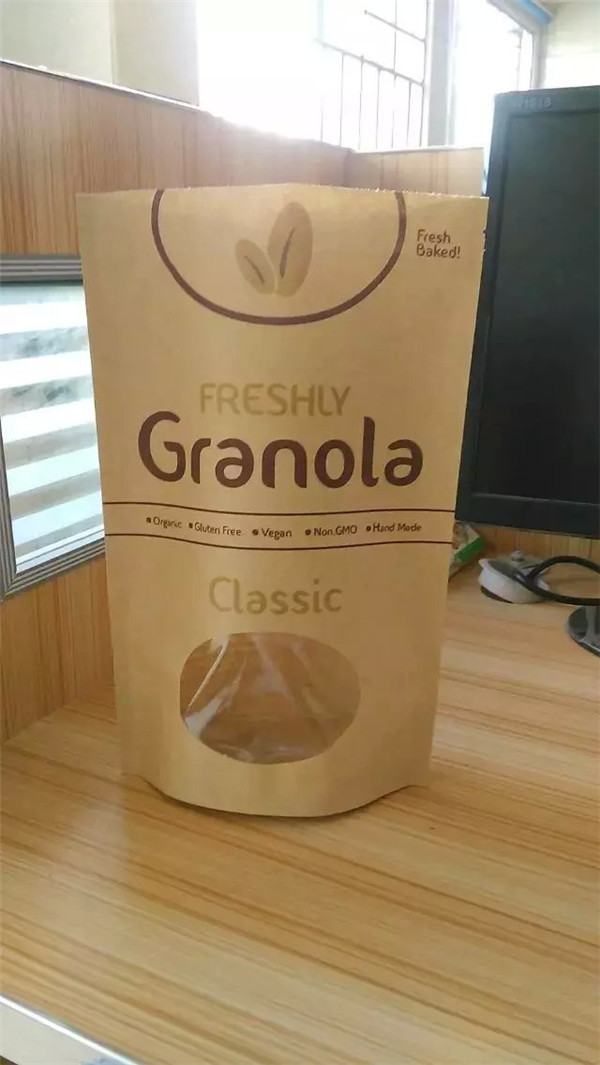 کیسه کاغذ کرافت سفارشی چاپ شده، کیسه کیسه اسنک با پنجره