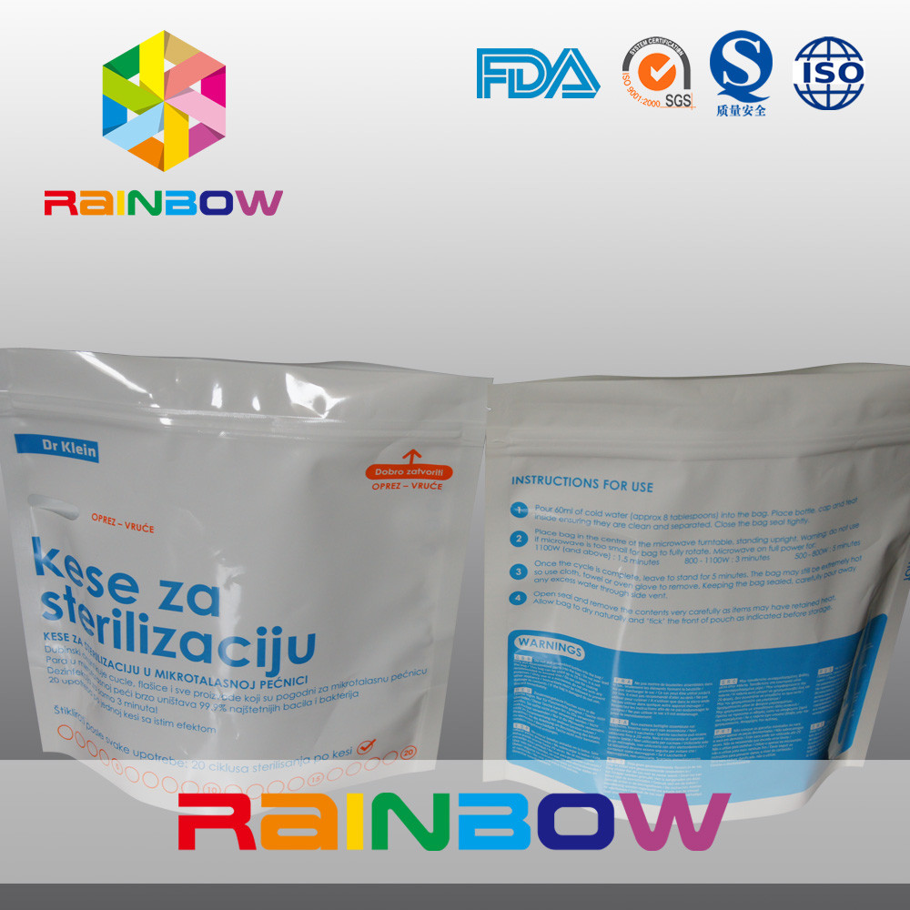 مواد لمینیتی کیسه های کیسه های مایکروویو استریلیزر با ziplock برای کیسه های مایکروویو بطری / زیپ