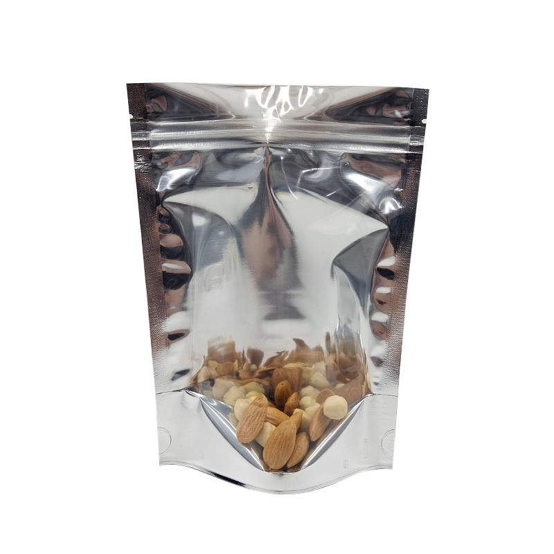 بسته بندی فویل آلومینیومی CMYK Mylar Doypac پنجره شفاف جلو نقره ای پشت پایه قابل آب بندی مجدد