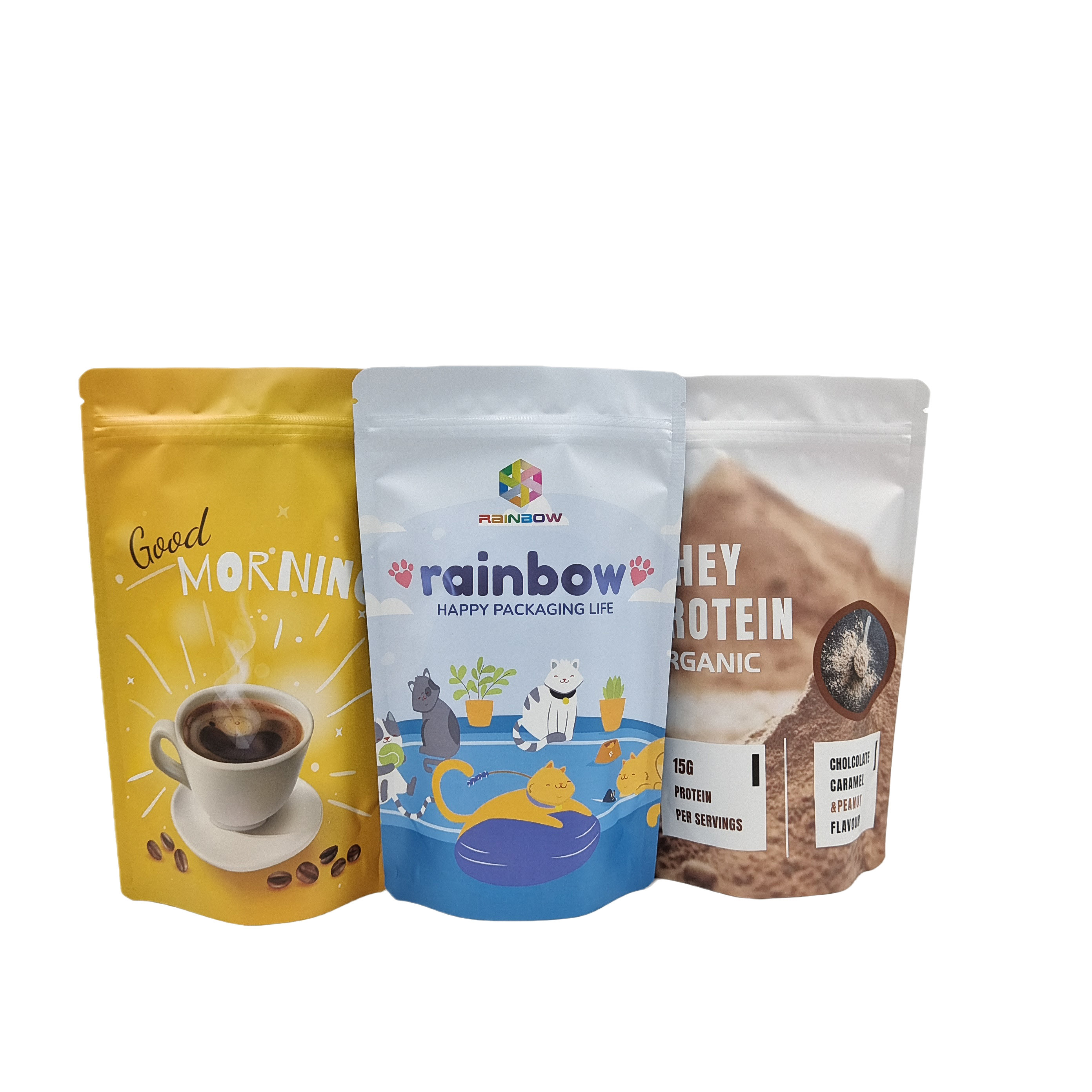 کیسه های پایه زیپ فویل آلومینیومی بسته بندی پلاستیکی خوراکی برای پودر پروتئین شیرینی اسنک