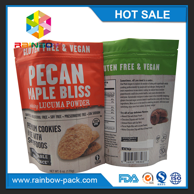 آلومینیوم فویل چیپ کیسه تراشه بسته بندی فویل آلومینیوم ایستاده ziplock 250g کوکی بسته بندی کیسه