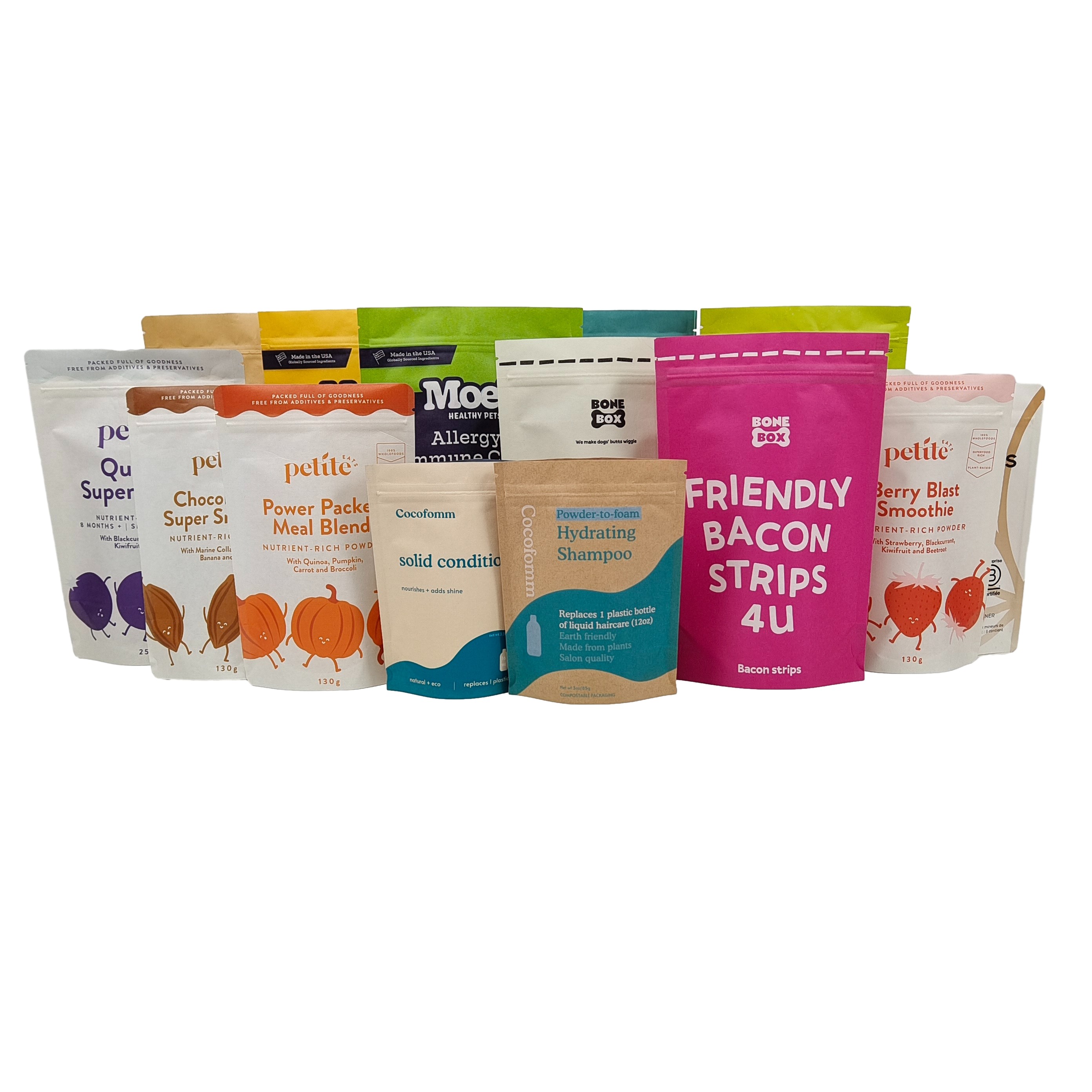 لوگو سفارشی چاپ شده 100٪ بسته بندی بیوتراژ قابل استفاده مجدد کیسه های پلاستیکی ایستاده