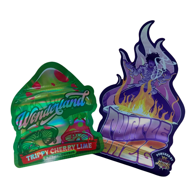 کوله لمس نرم مت مت چاپ شده سفارشی 3.5g کوله های مایلار چاپ دیجیتالی هولوگرافیک برش میلار ZiplockBag