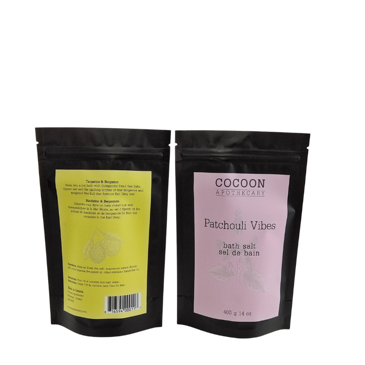 کاغذ آلومینیوم چاپ شده سفارشی حمام طعم های نمک قهوه بسته بندی مواد غذایی Zip Lock Stand Up Pocket Plastic Mylar Bags برای صابون