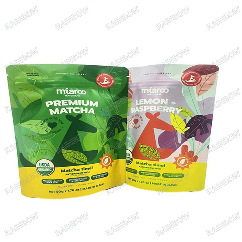 چاپ سفارشی ضد آب کیسه مایلار رنگارنگ درخشنده زیست فرسوده کیسه مواد غذایی بازپوشیده زیپ بسته ایستاده با اشک