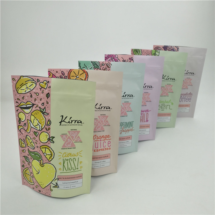 بازیافت زپ قفل ایستاده کیسه بدن پاک کن لوازم آرایشی حمام نمک کیسه بسته بندی پلاستیکی