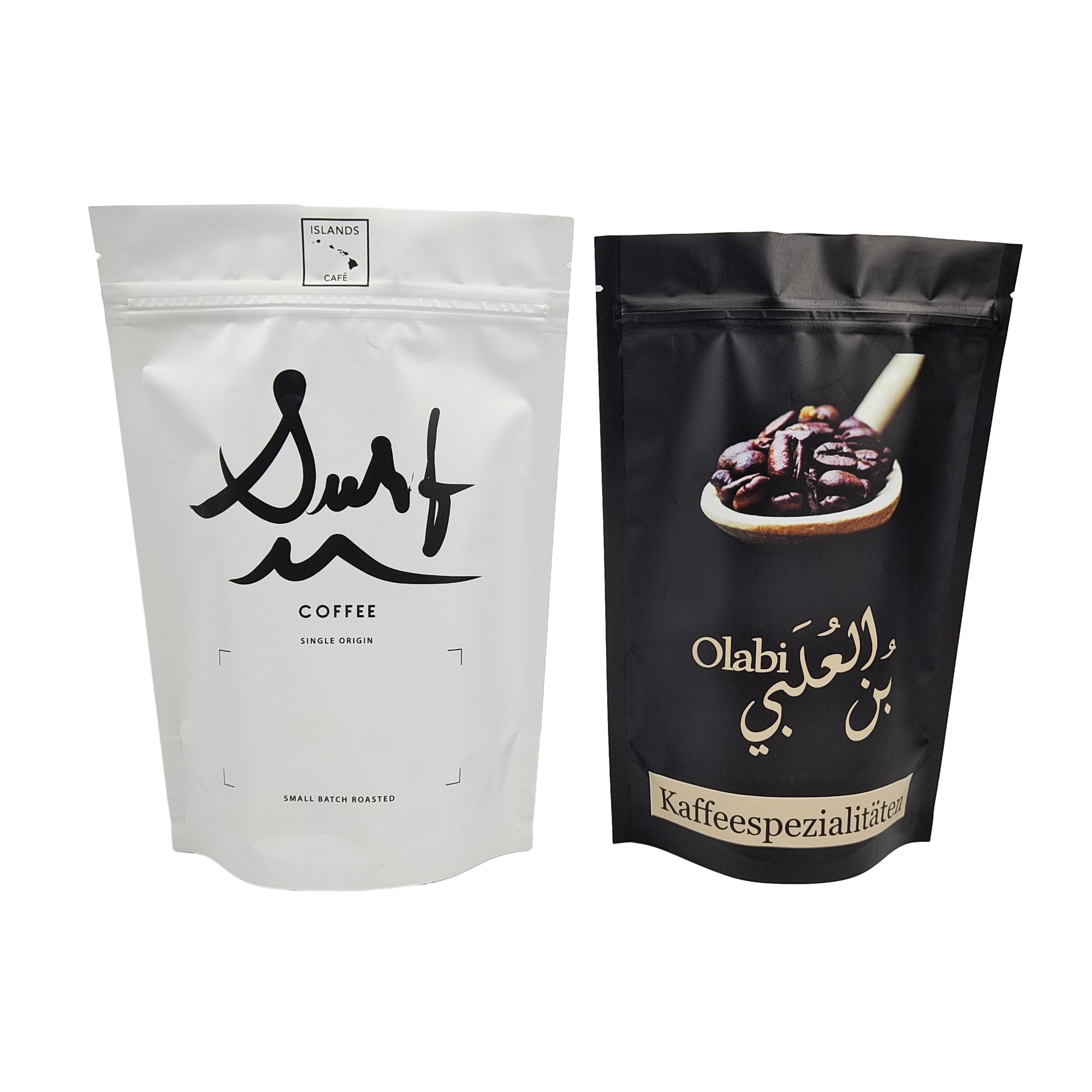 برچسب سفارشی کیسه های پلاستیکی ایستاده با شیر تخلیه گاز 100g 250g کیسه های بسته بندی پلاستیکی دانه قهوه