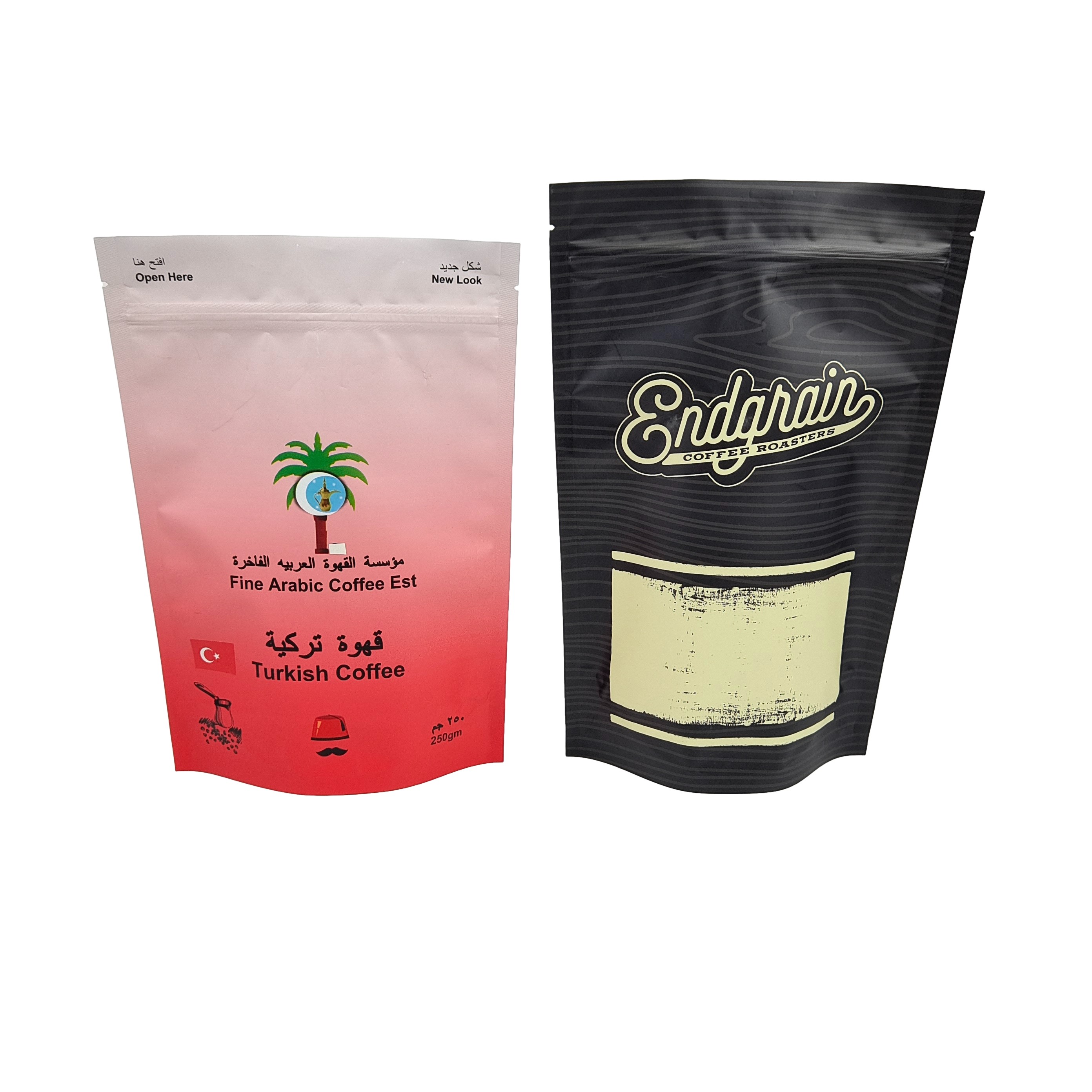 لوگو سفارشی کیسه های قهوه ای با کیفیت بالا با دریچه آسان آبشوری زیپ کیف ورق آلومینیومی