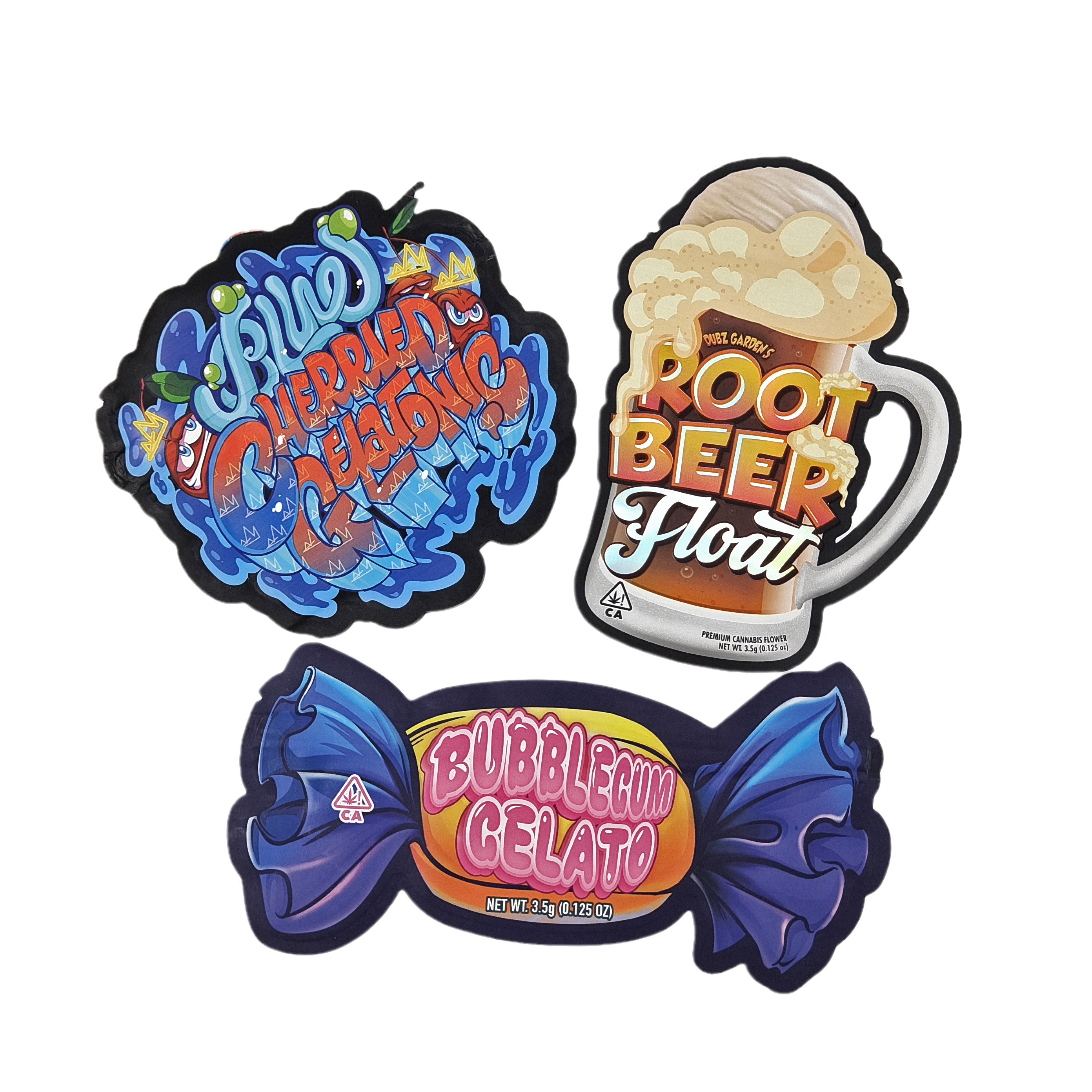 چاپ سفارشی 3.5g 7g 14g 28g شکل ویژه ضد بوی مواد غذایی کیسه آب نباتات کنده میلار