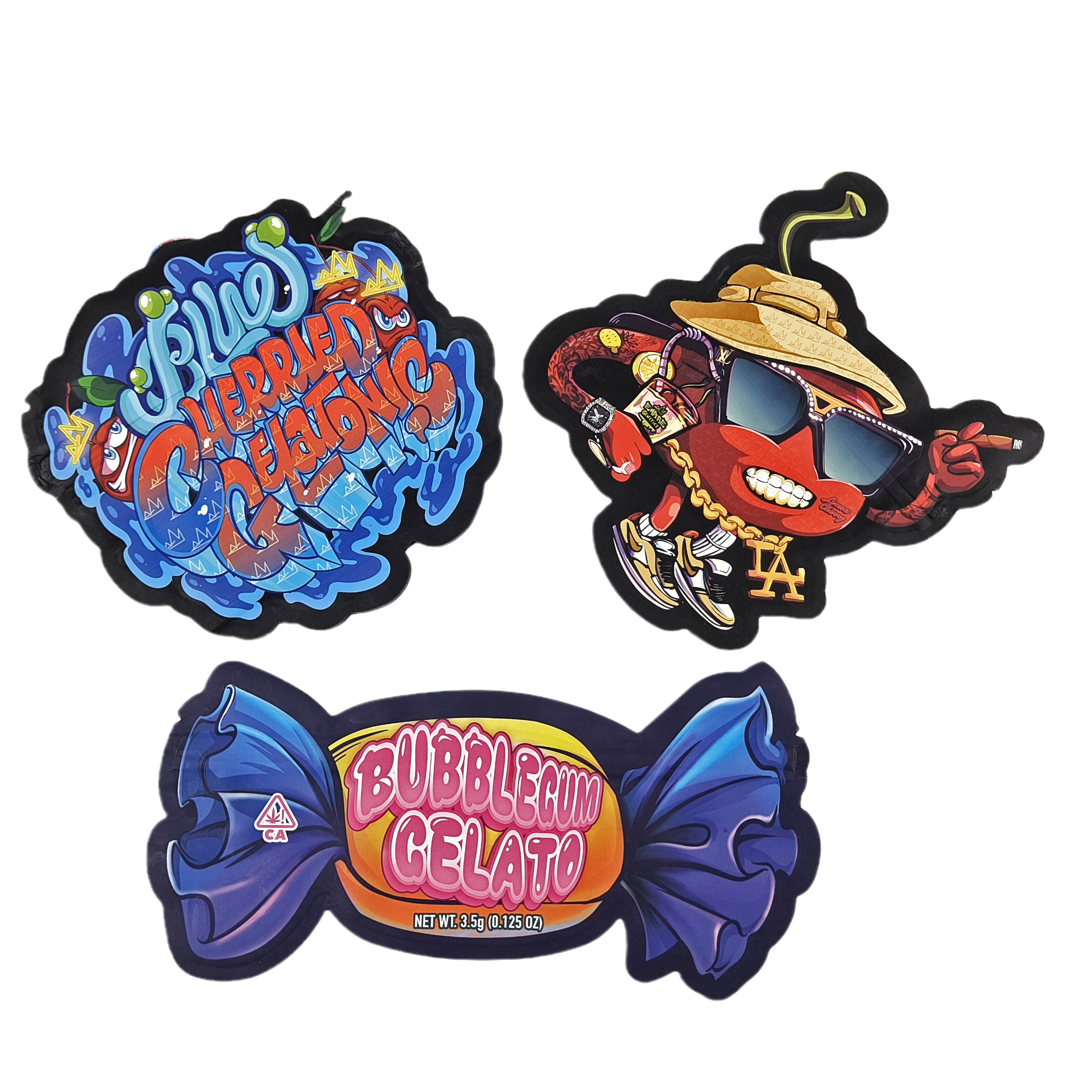 لوگو ماتی سفارشی بسته بندی مجدد پلاستیکی شکل کیف ضد بوی برش مرطوب 3.5 Mylar کیسه برای آب نبات