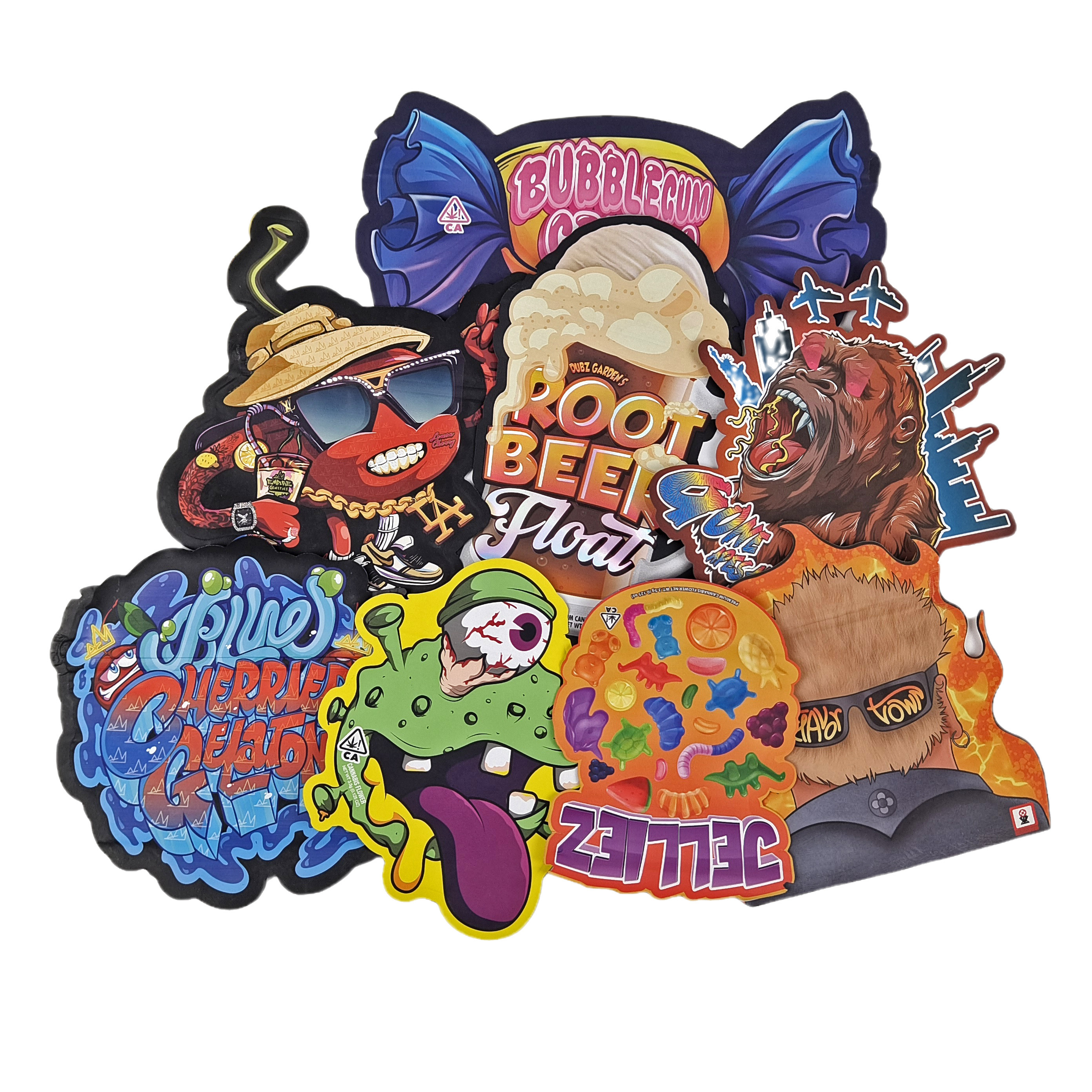 3.5g 7g 14g شکل ویژه کیسه بسته بندی پلاستیکی هولوگرام ضد بوی پلاستیک برش مرطوب سفارشی