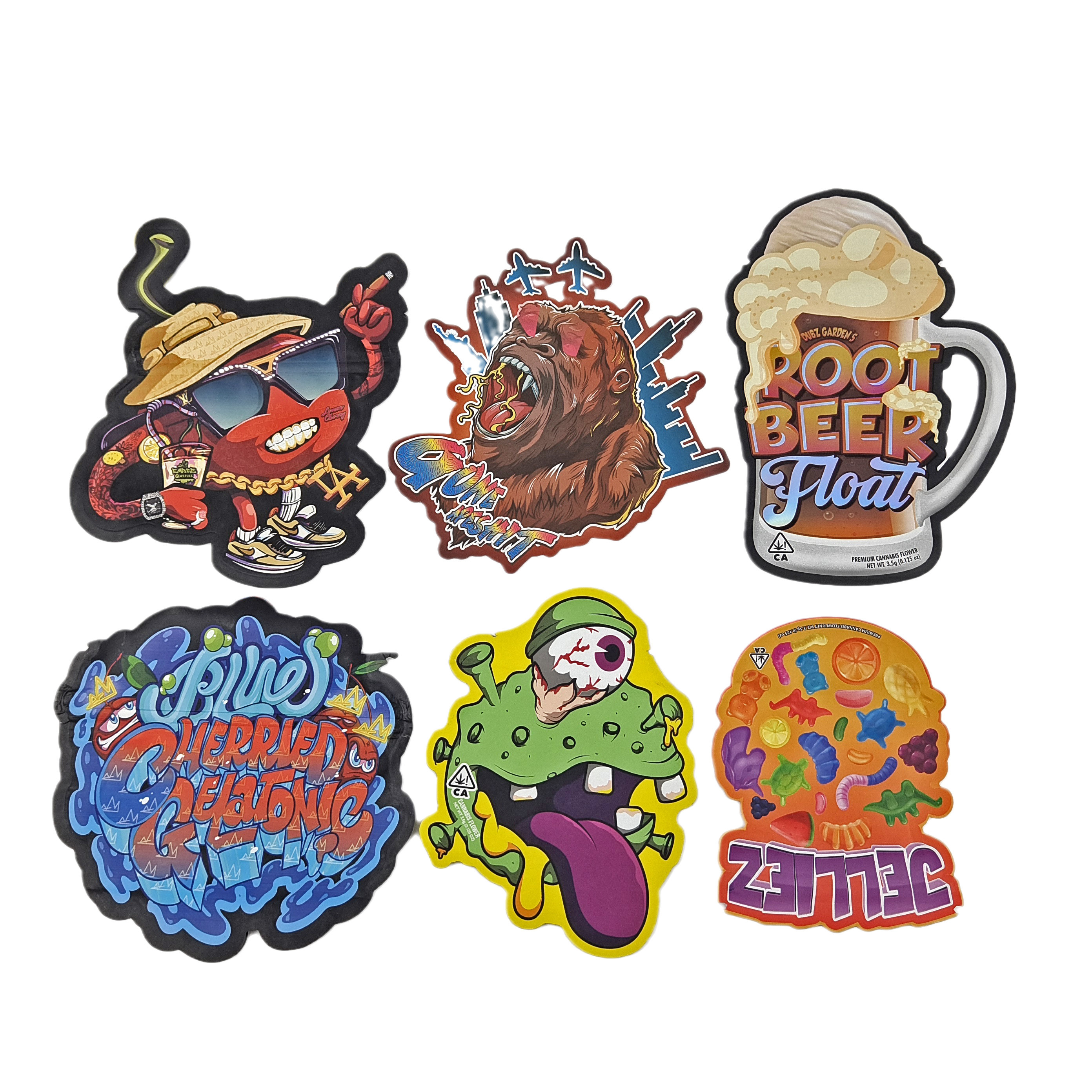 ضد بوی سفارشی چاپ شده 3.5g منحصر به فرد شکل خاص بسته بندی مواد غذایی نامنظم کیسه های برش مرطوب با کیسه های Mylar Ziplock