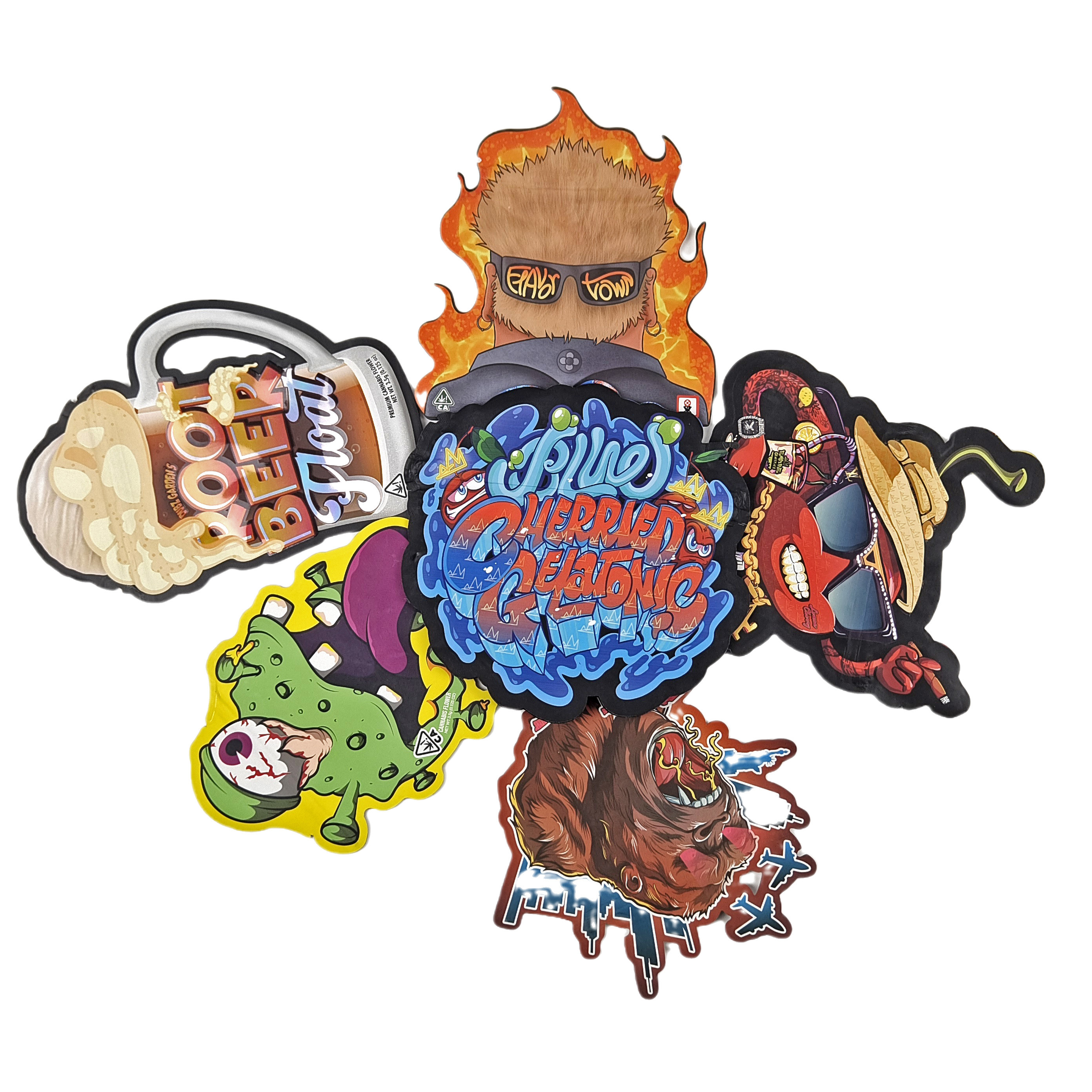 شکل کیسه های مایلار با لوگو سفارشی چاپ شده هولوگرافی نامنظم سیپلاک ضد بوی 3.5g 7g 14g 28g کیسه های میان وعده