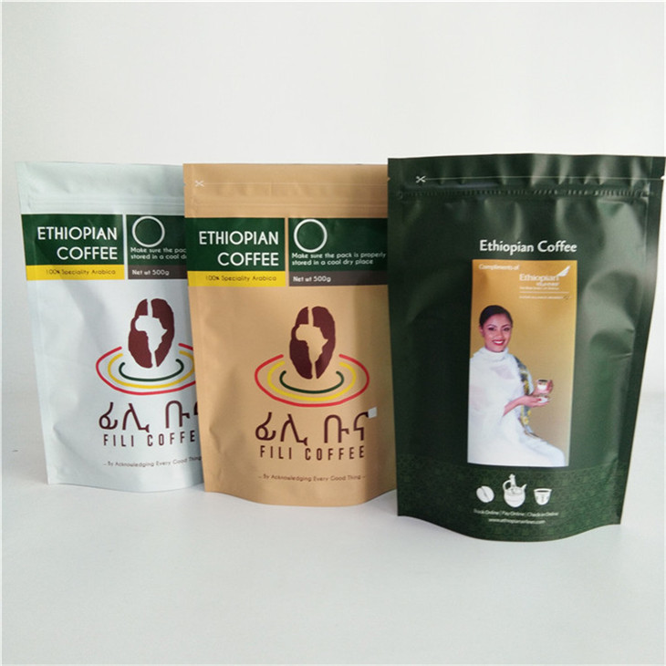 کاغذ سفارشی سازگار با محیط زیست بسته بندی انعطاف پذیر کافه کرافت سیپلاک کیف بلند برای 250g 500g و 1kg