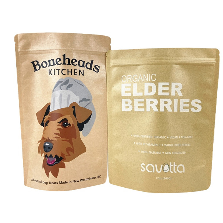 چاپ دیجیتال لوگو سفارشی کیسه های کاغذی سفید کرافت برای انگو پودر آجیل غذای حیوانات خانگی بسته بندی کاغذ ضد بوی بیوتراژ