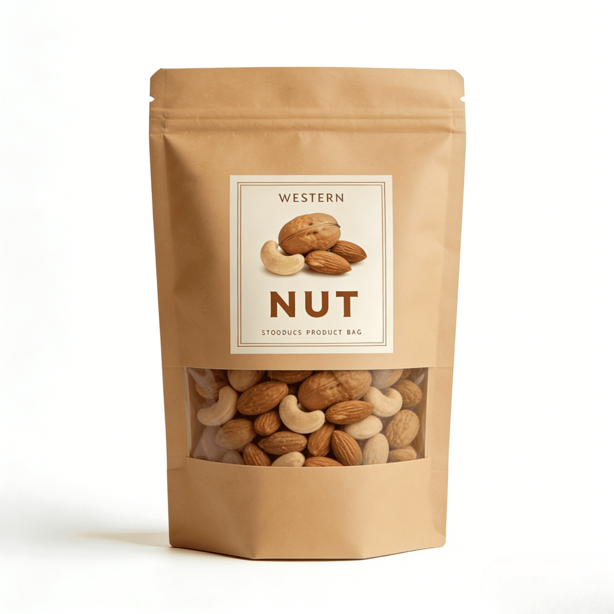 کیسه ایستاده با مهر و موم حرارتی کاغذی کرافت چاپ دیجیتال سفارشی با پنجره برای غذای حیوانات خانگی و تنقلات ضد رطوبت