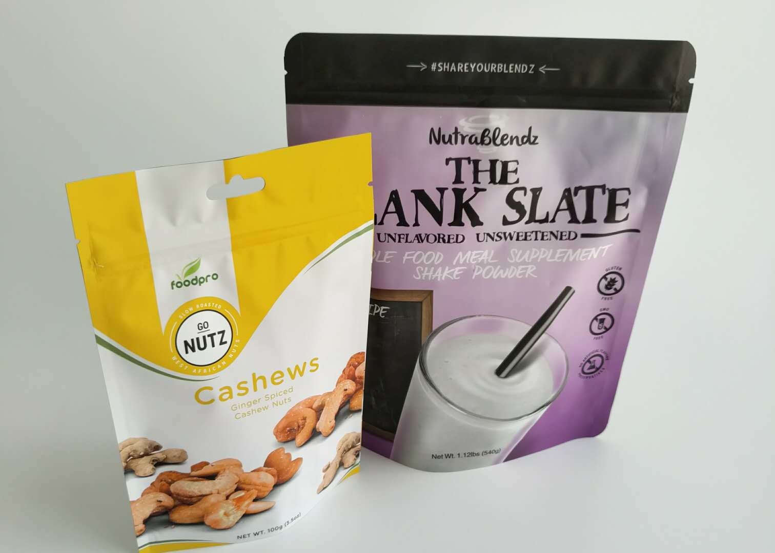 بسته بندی کیسه اسنک پروتئین کوکائو، بسته زیپ ایستاده، لوگو چاپ سفارشی