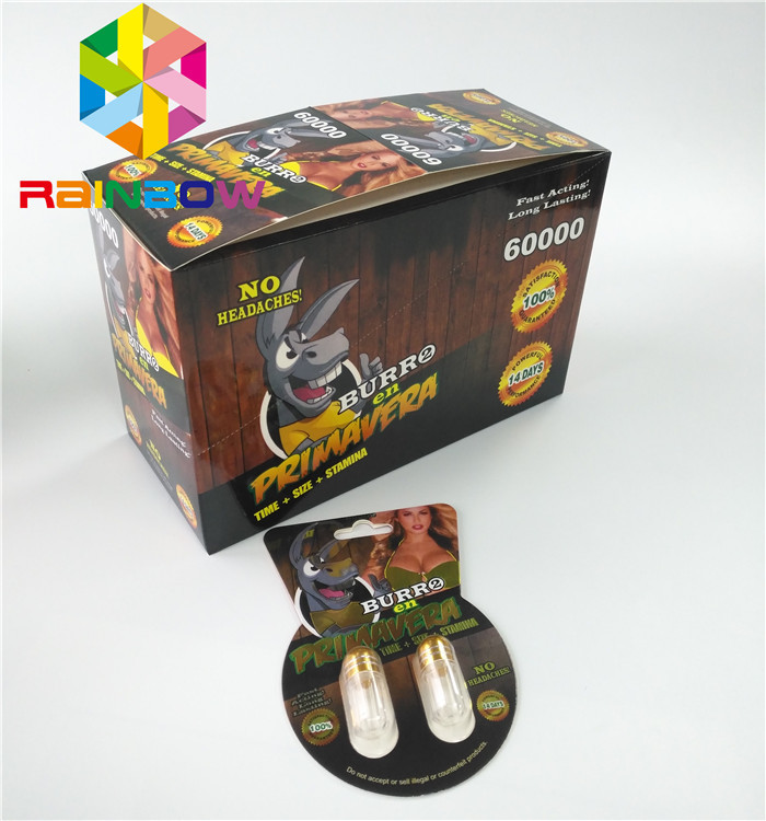 بسته بندی بلیستر براق بسته بندی سفارشی جنسیت قرص Burro2 60000 کارت کاغذ
