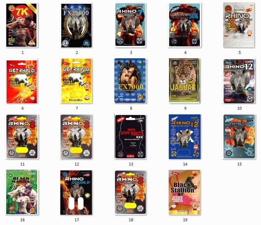 بسته بندی دوام کارت های تاول زده شده Mamba / Magnum 25k / Stiff Rox Rhino 69 جعبه کپسول قرص