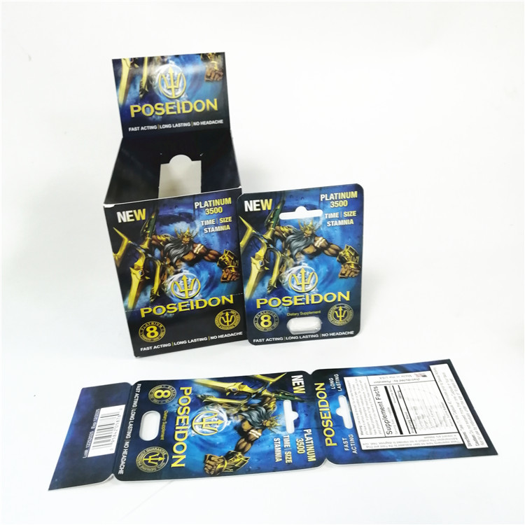 نمایش کارتهای کاغذی چاپی سفارشی تقویت کننده های مرد عملکرد جنسی قرمز جعبه کارت Poseidon