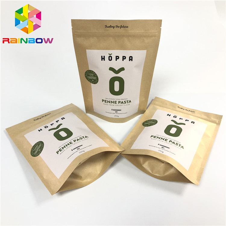 کیسه های کاغذی کرافت قهوه ای چاپ سفارشی کیسه های بسته بندی کاغذی زیپلاک ایستاده