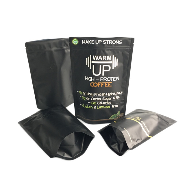 چاپ طلا کیسه قهوه مات مشکی فویل ایستاده کیسه بسته بندی زیپ