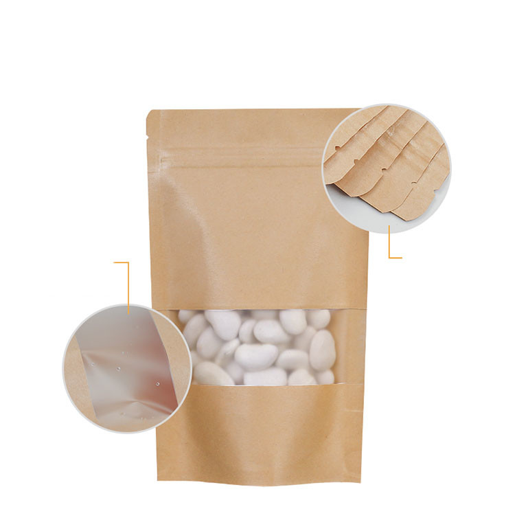 کیسه ایستاده قابل شستشو و زیست تخریب پذیر کاغذی Kraft Ziplock با پنجره