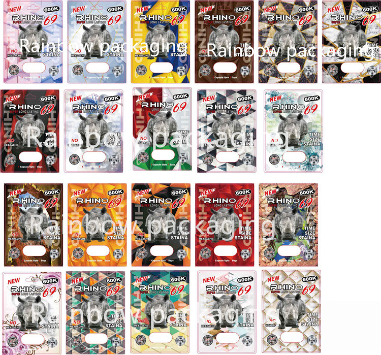 کارت‌های بسته‌بندی 3 بعدی تاولی راینو برای راینو 10 هزار / 100 هزار / 69 قرص جعبه کاغذی قرص‌های گربه گربه صورتی