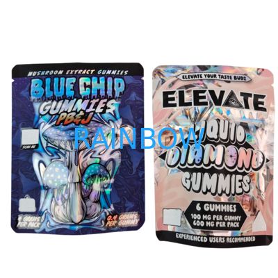 بسته بندی کیسه های مایلار 3.5 گرمی عصاره قارچ آدامس با زیپ ضد بو کیسه ایستاده